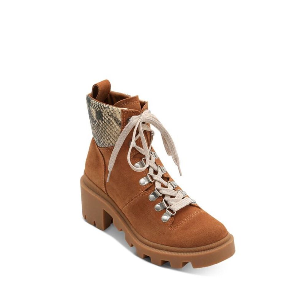 DOLCE VITA Womens Brown Snake 1" Platform Rubi Block Heel Leather Hiking Boots 8